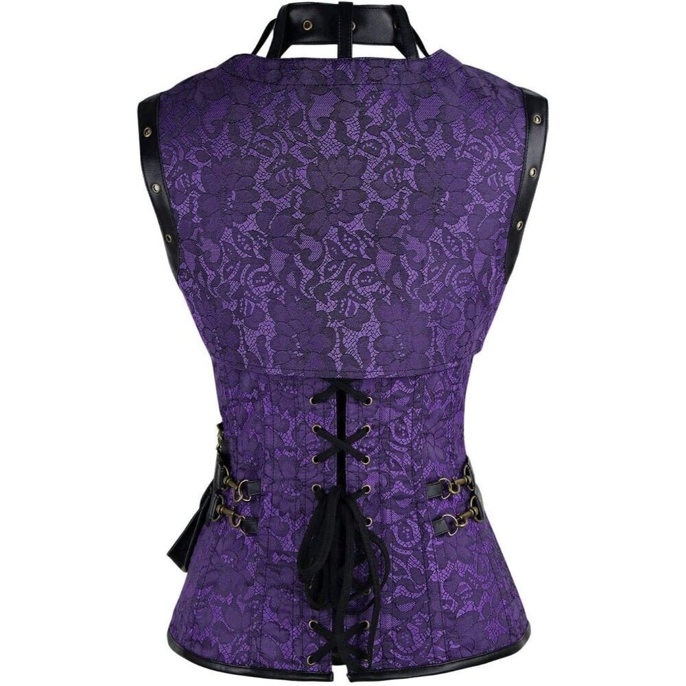 Women's Purple Steampunk Spiral Steel Boned Vintage Retro Corset Tops Bustier - Picture 3 of 7